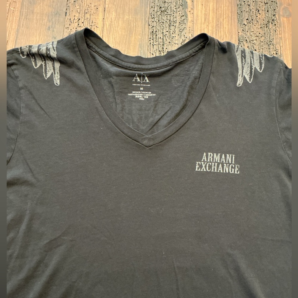 Vintage 90’s Armani Exchange Black Tee with Silver Wing Accents